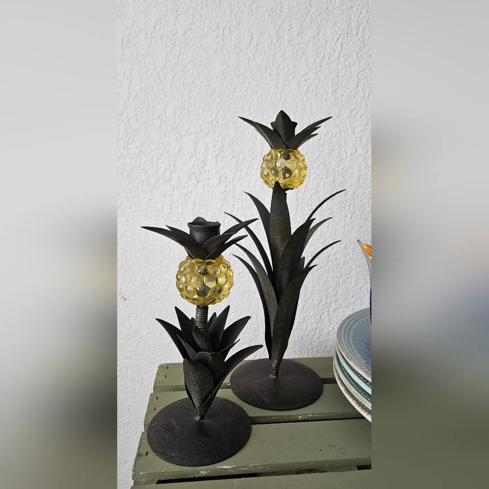 Pair Of Metak Pineapple Candlestick Holders